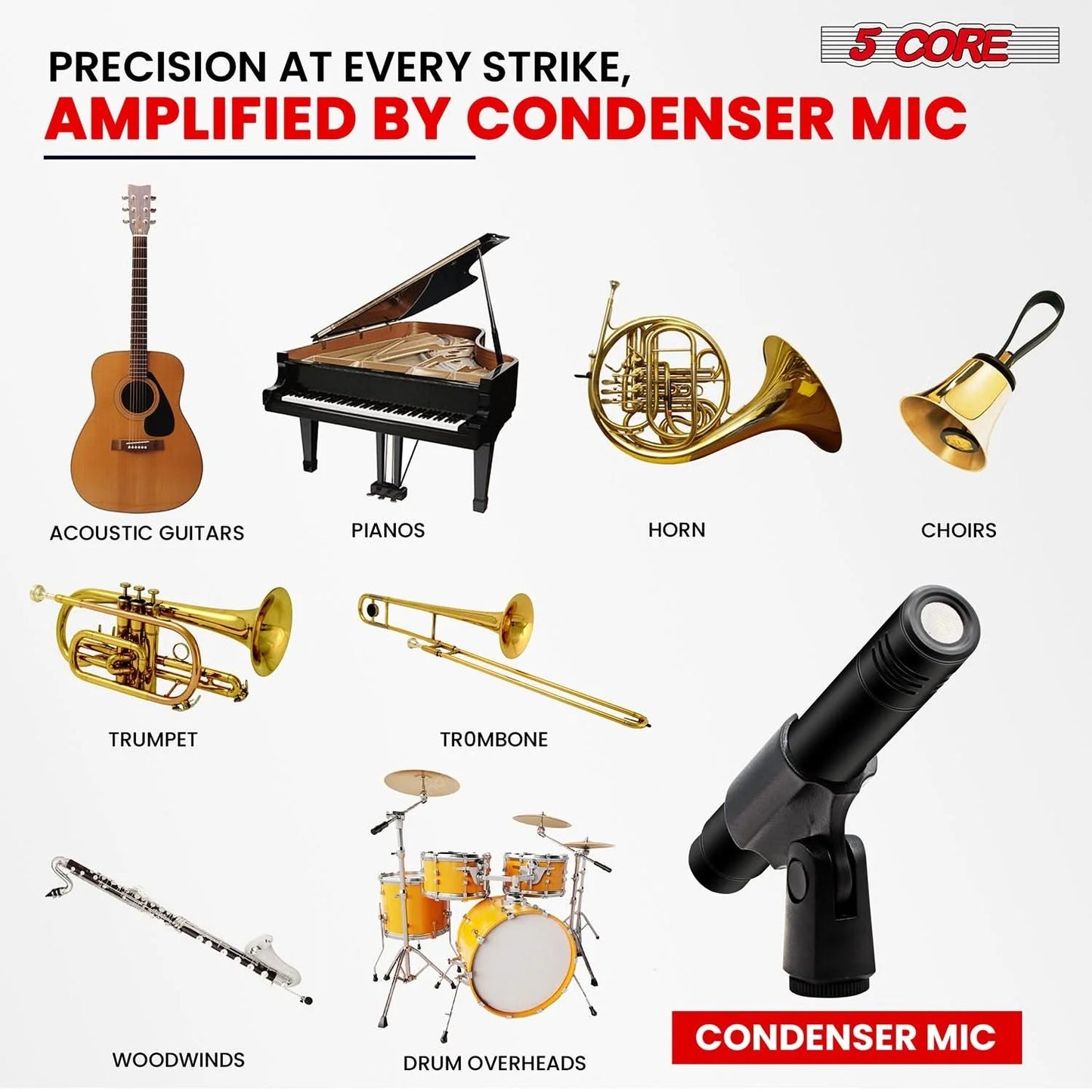 5Core Instrument Microphone Professional XLR Cardioid Pencil Stick